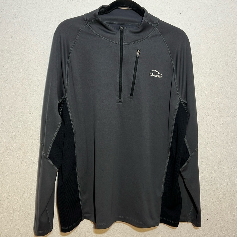 L.L.Bean Mens Grey Black 1/4 Zip Slightly Fitter Long Sleeve Shirt Size XL